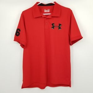 Under Armour Red and Black Short‎ Sleeved Logo Polo Shirt Size Large